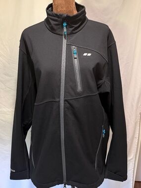 Koppen Mens Medium Black Full Zip Weather Resistant Softshell Jacket Blue Trim